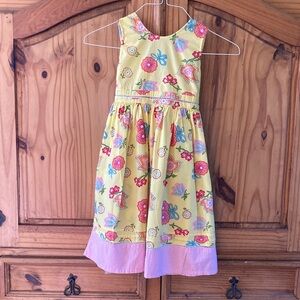Girls ZYNO yellow pink flowers polka dots sun dress - size 6X
